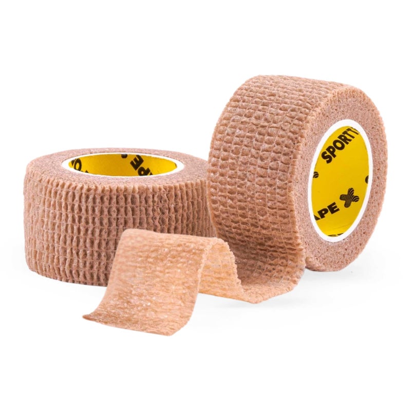 2 Rolls SPORTTAPE Cohesive Finger Tape - 2.5cm x 4.5m | Compression Bandage - Beige | Self-Adhesive Wrap - Thumb, Toe, Goalkeeper Finger & Wirst Tape | First Aid & Medical Physio Bandage